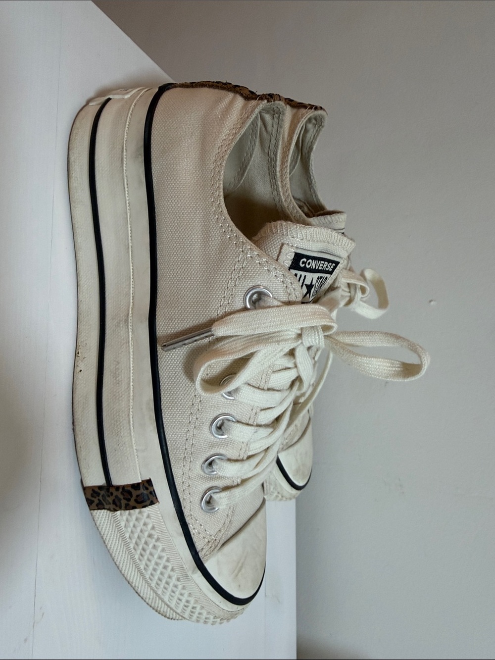 Converse Platform Low Top Sneakers in Cream with Black Trim
